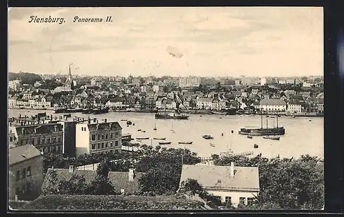 AK Flensburg, Flusspanorama mit Schiffen