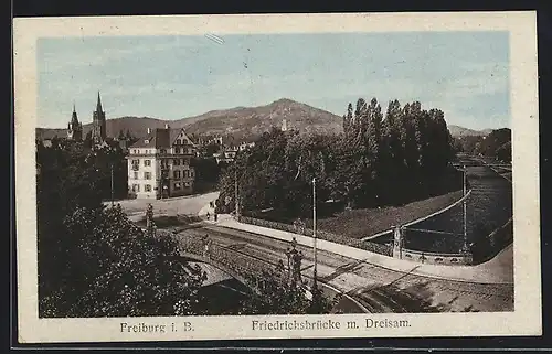 AK Freiburg i. B., Friedrichsbrücke m. Dreisam