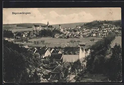 AK Sigmaringen, Ortsansicht aus der Vogelschau