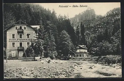 AK Polenztal /Sächs. Schweiz, Hotel Polenztal an kleinem Fluss
