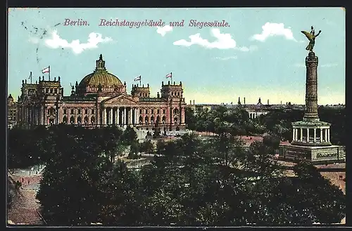 AK Berlin, Reichstagsgebäude und Siegessäule