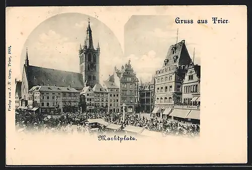 AK Trier, Wochenmarkt am Marktplatz