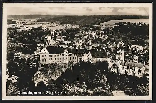 AK Sigmaringen, Ortsansicht mit Schloss aus der Vogelschau