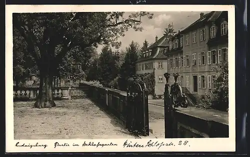 AK Ludwigsburg / Württ., Partie im Schlossgarten, Fassade der Villen