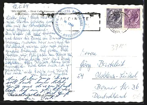 AK Avelengo-Hafling, Hotel Belvedere, Aussichtsterrasse