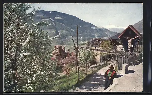 AK Meran /Süd-Tirol, Blick auf die Brunenburg