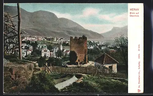 AK Meran, Blick auf Obermais und Burgturm