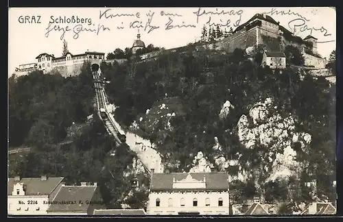 AK Graz, Schlossberg mit Bergbahn