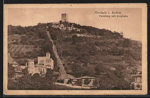 AK Durlach i. Baden, Turmberg mit Bergbahn