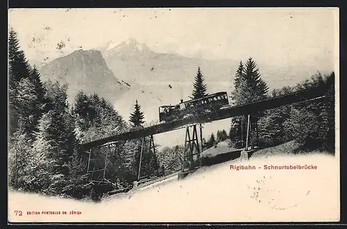 AK Schnurtobelbrücke und Rigibahn, Bergbahn