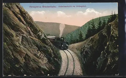 AK Harzquer- und Brocken-Bergbahn, Felseinschnitt im Drängetal