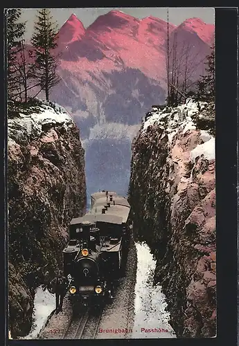 AK Brünigbahn, Passhöhe, Motiv mit der Bergbahn