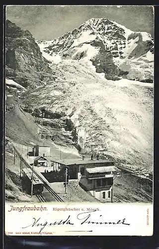 AK Eigergletscher und Mönch mit Jungfraubahn Restaurant