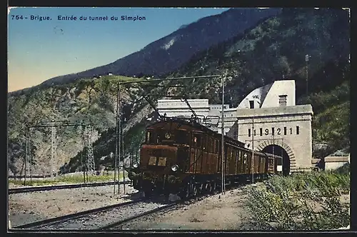 AK Brigue, Entrée du tunnel du Simplon, Bergbahn