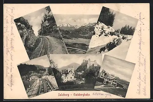 AK Salzburg, Gaisbergbahn im Sommer und im Winter, Burg