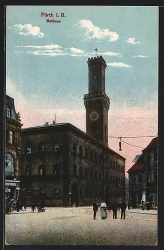 AK Fürth i. B., Strassenpartie vor dem Rathaus