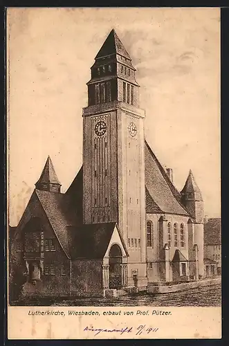 Künstler-AK Wiesbaden, Blick auf die Lutherkirche