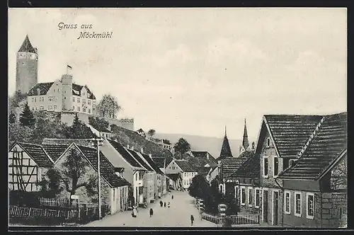 AK Möckmühl, Strassenpartie mit Schloss