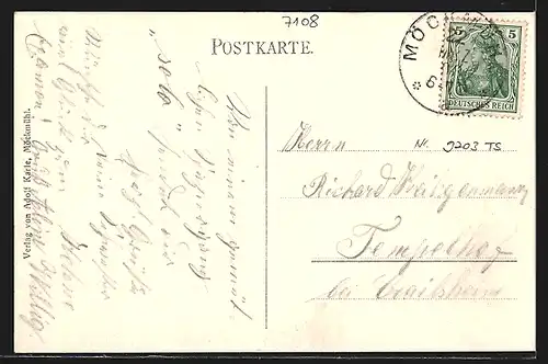 AK Möckmühl, Strassenpartie mit Schloss