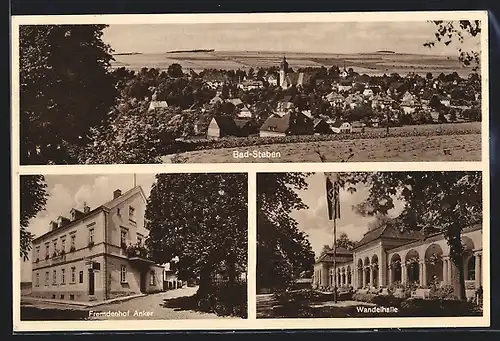 AK Bad Steben, Hotel Fremdenhof Anker, Wandelhalle, Ortsansicht