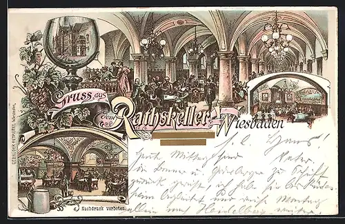 Lithographie Wiesbaden, Saal im Gasthof Rathskeller