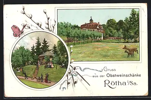 Lithographie Rötha, Gasthaus Obstweinschänke