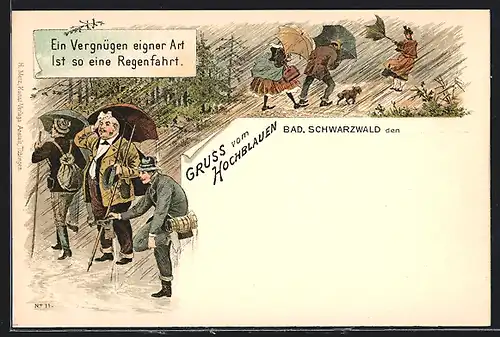 Lithographie Badenweiler, Regenschauer am Hochblauen