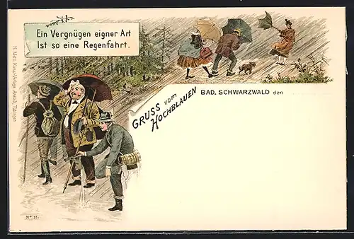Lithographie Badenweiler, Regenschauer am Hochblauen