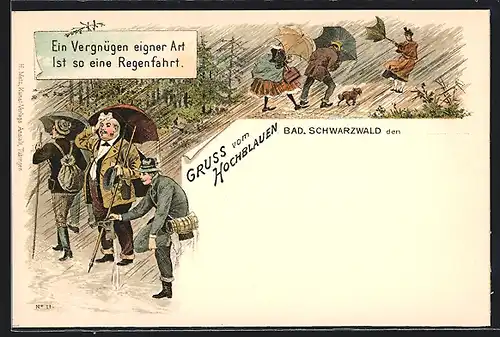 Lithographie Badenweiler, Regenschauer am Hochblauen