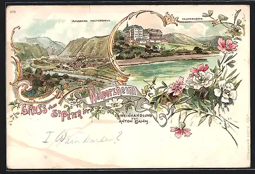 Lithographie Walporzheim, Kalvarienberg, Panorama