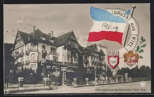 AK Kiel, Logierhaus des Kaiserl. Yacht-Club, Wappen, Flagge