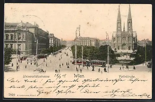 AK Wien, Universitätsstrasse mit Strassenbahn und Votivkirche