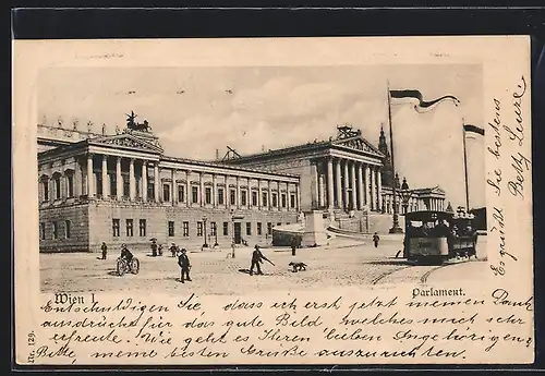 AK Wien, Strassenbahnverkehr vor dem Parlament