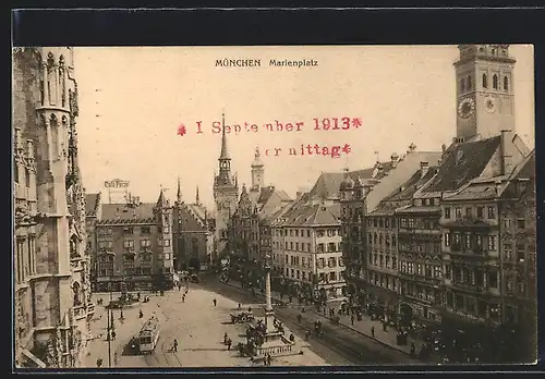 AK München, Strassenbahn auf dem Marienplatz