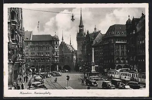 AK München, Marienplatz mit Strassenbahn