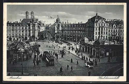 AK München, Das Karlstorrondell mit Strassenbahn