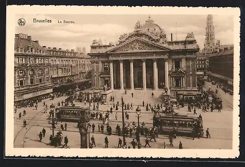 AK Bruxelles, La Bourse, Strassenbahn