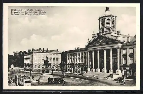 AK Brüssel, Strassenbahn auf dem Königlichen Platz