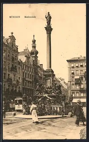 AK München, Strassenbahn an der Mariensäule
