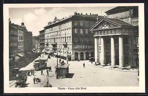 AK Trieste, Piazza della Borsa, Strassenbahn