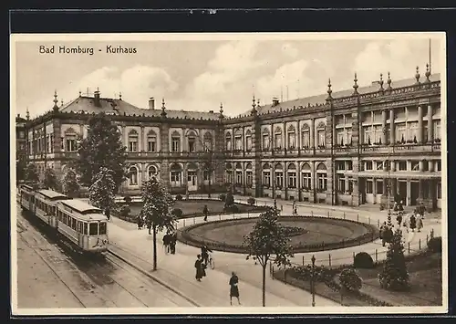 AK Bad Homburg, Strassenbahn am Kurhaus