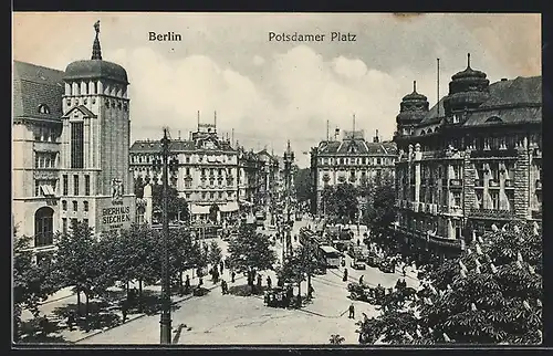 AK Berlin, Potsdamer Platz mit Strassenbahnen