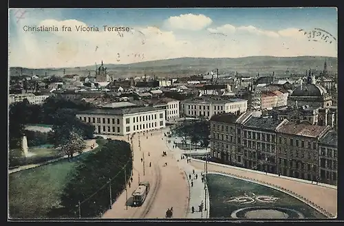 AK Christiania fra Vicoria Terrasse, Strassenbahn
