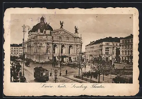 AK Lemberg, Strassenbahn am Theater