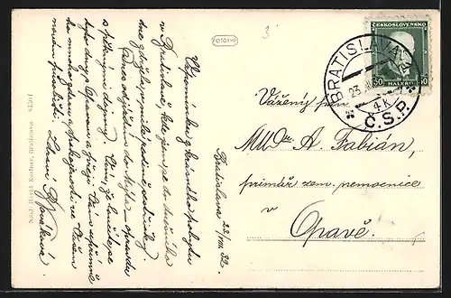 AK Bratislava, Stadtplatz mit Strassenbahn