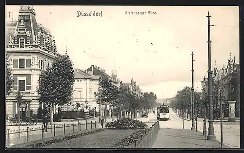 AK Düsseldorf, Strassenbahn auf der Grafenberger Allee
