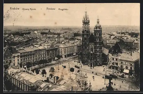 AK Kraków, Glowny Rynek, Strassenbahn