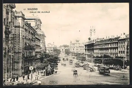 AK Madrid, Calle de Alcalá, Strassenbahn