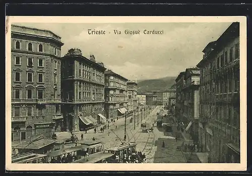 AK Trieste, Via Giousè Carducci, Strassenbahn