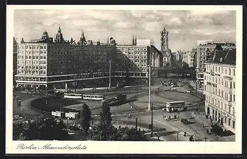 AK Berlin, Alexanderplatz, Blick aus der Vogelschau, Strassenbahnen